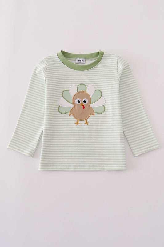 Sage turkey applique stripe top