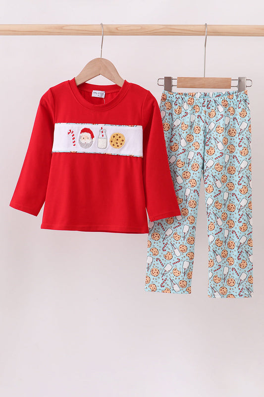 Red Santa claus cookie french knot pants set