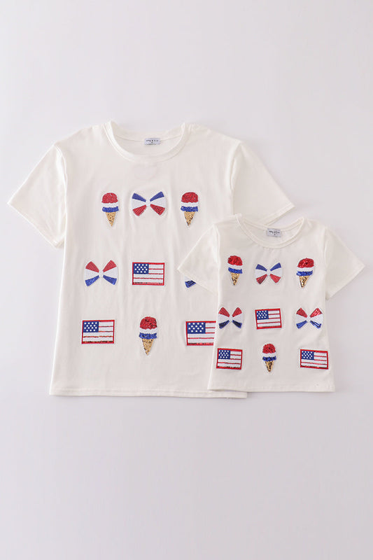 Flag bow ice-cream sequin mom&me top - Cloudling Kids Clothing