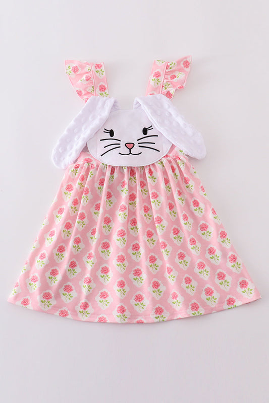 Pink floral bunny applique dress - Cloudling Kids Clothing