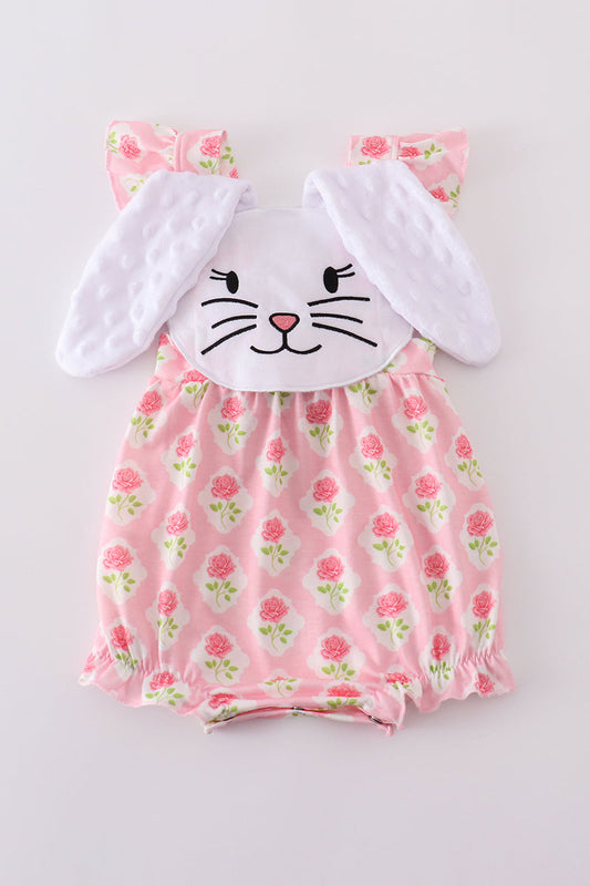Pink floral bunny applique bubble - Cloudling Kids Clothing