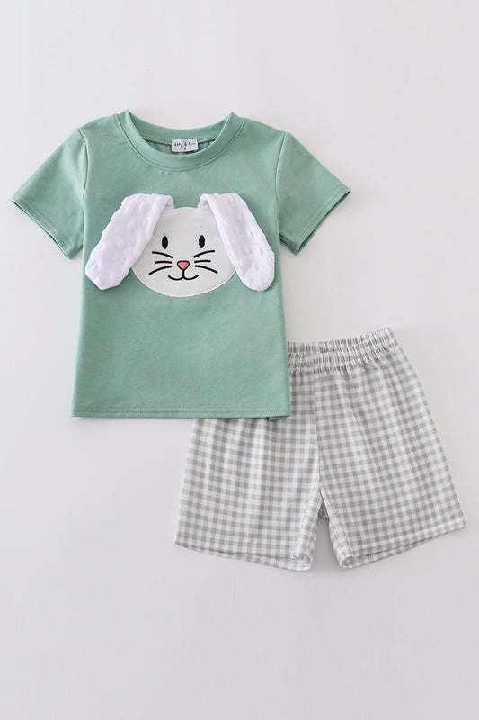 Green bunny applique set - Cloudling Kids Clothing