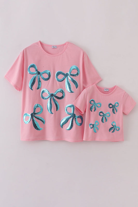 Pink bow sequin mom&me top - Cloudling Kids Clothing