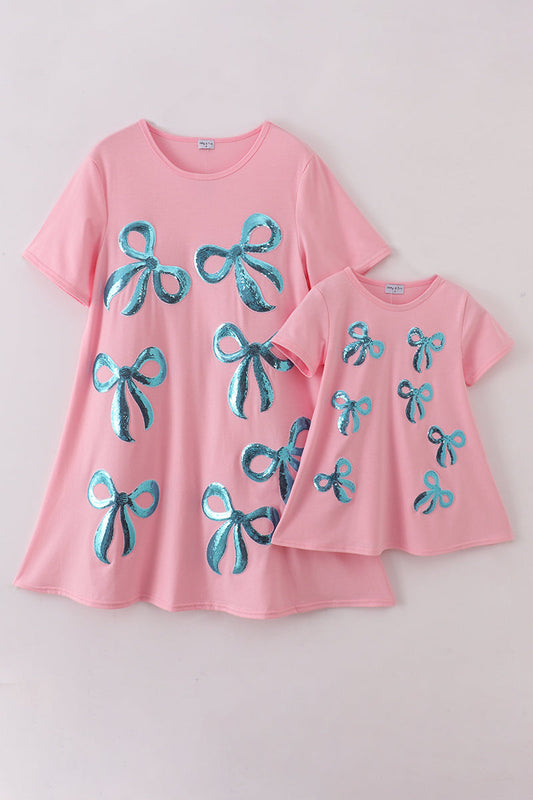 Pink bow sequin mom&me dress - Cloudling Kids Clothing