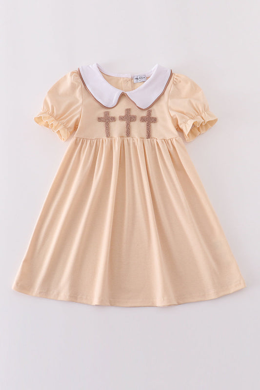 Cream cross french knot dress - Cloudling Kids Clothing