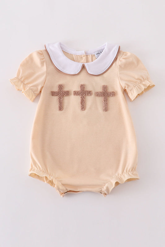 Cream cross french knot bubble - Cloudling Kids Clothing