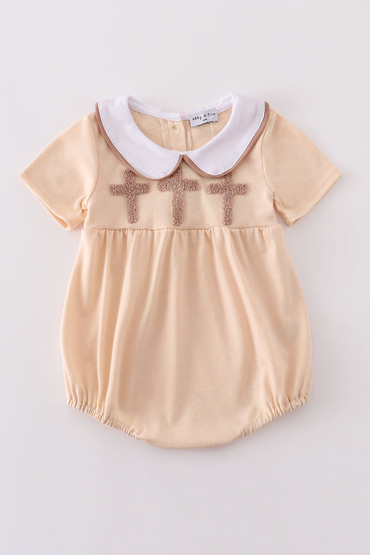 Cream cross french knot bubble - Cloudling Kids Clothing