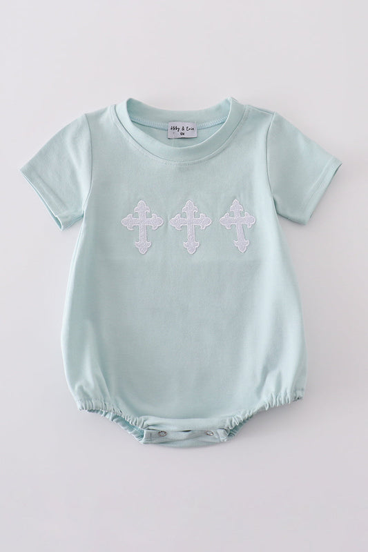 Blue cross embroidery bubble - Cloudling Kids Clothing