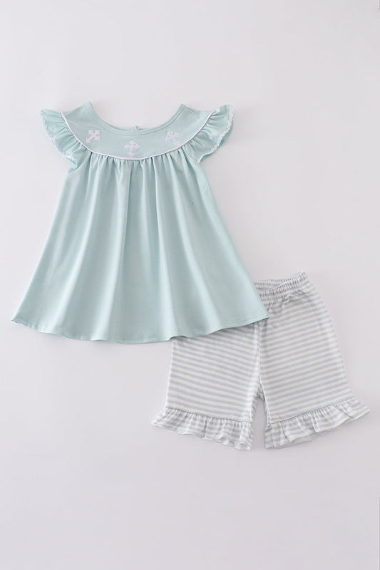 Blue cross embroidery set - Cloudling Kids Clothing