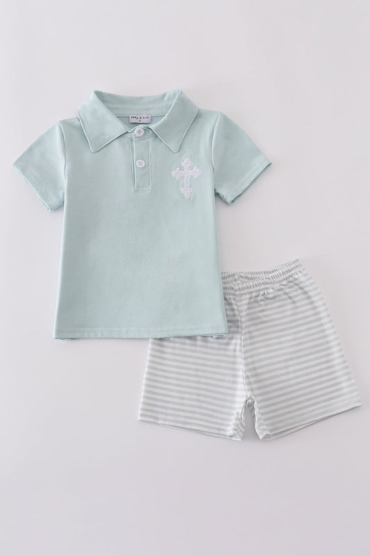 Blue cross embroidery set - Cloudling Kids Clothing