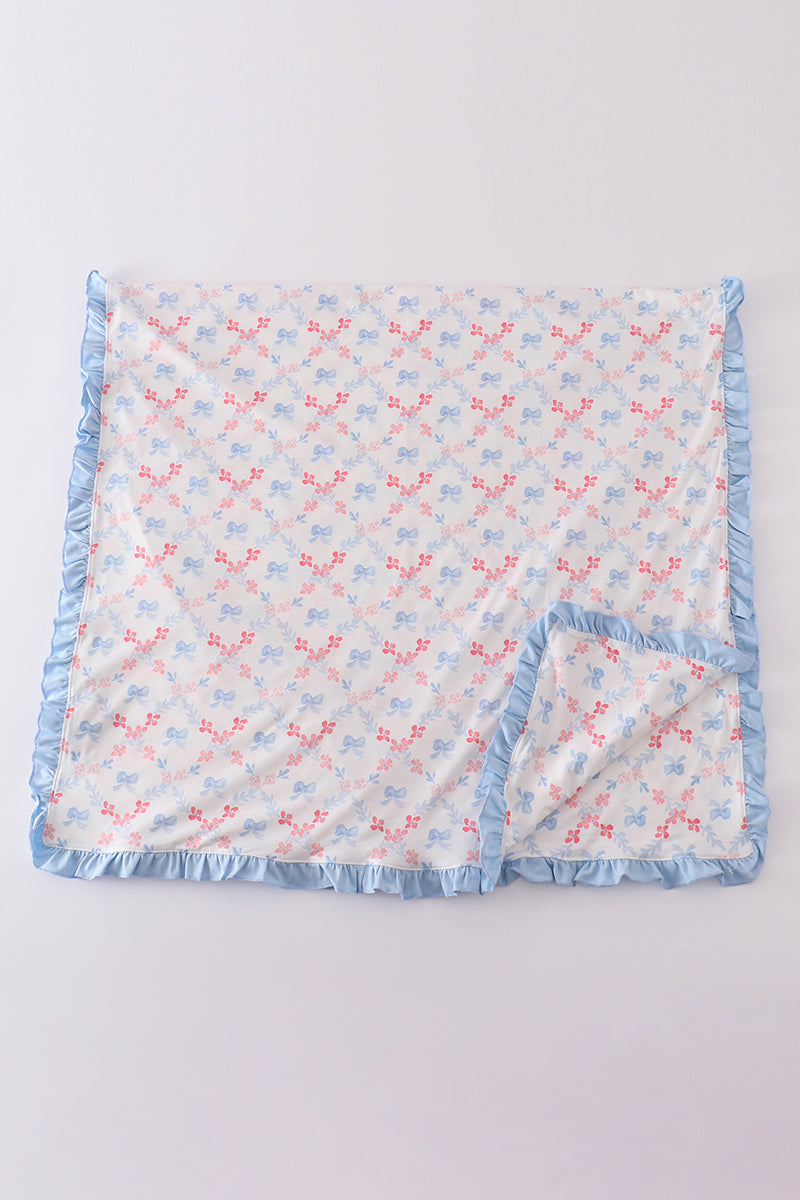 Blue bow lattice print  blanket - Cloudling Kids Clothing