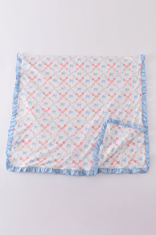 Blue bow lattice print  blanket - Cloudling Kids Clothing