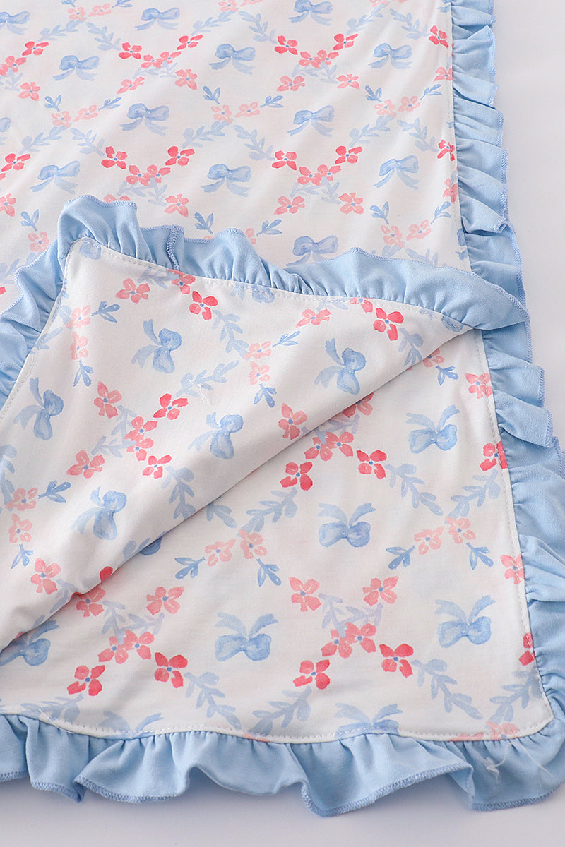Blue bow lattice print blanket - Cloudling Kids Clothing