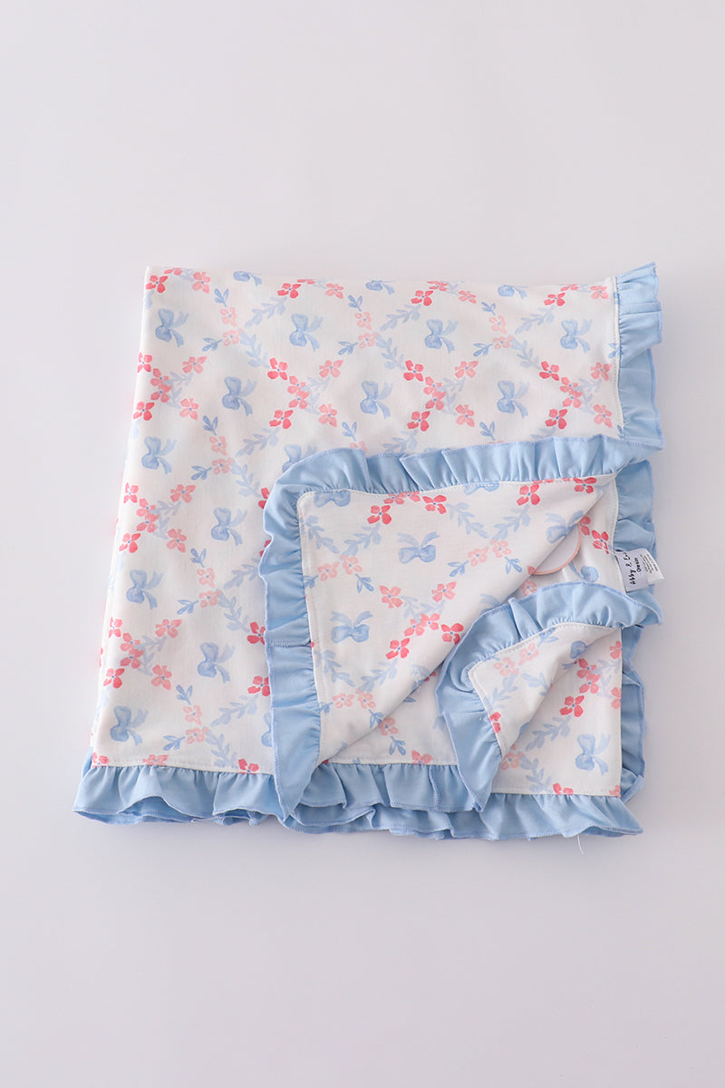 Blue bow lattice print blanket - Cloudling Kids Clothing