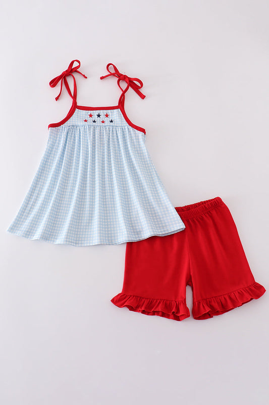 Gingham star embroidery set - Cloudling Kids Clothing