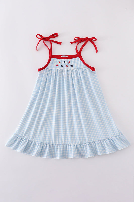 Gingham star embroidery dress - Cloudling Kids Clothing