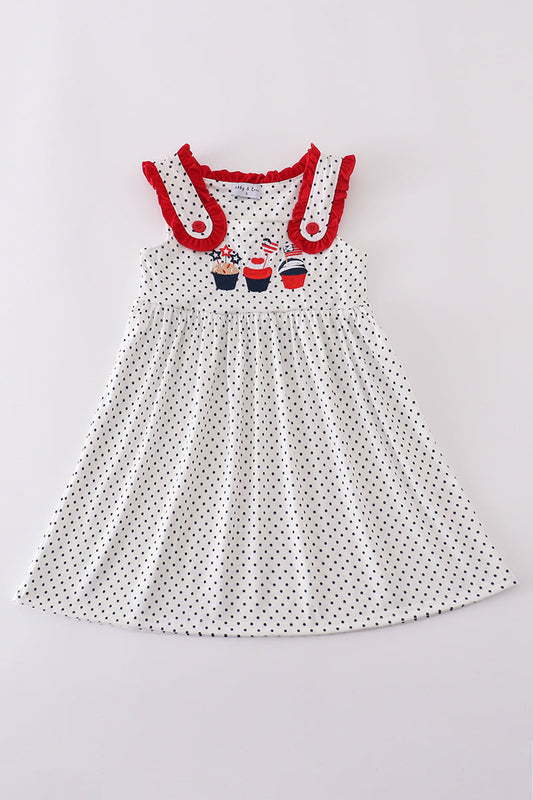 Red cake embroidery dot dress - Cloudling Kids Clothing