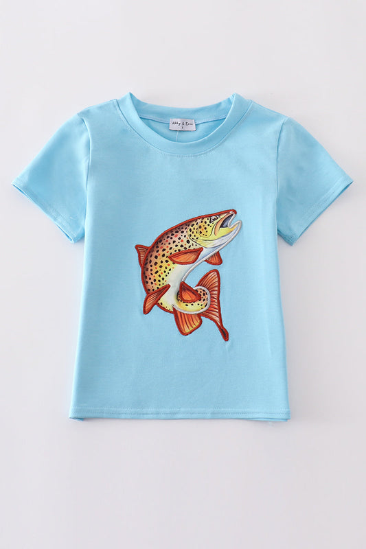 Blue fish applique top - Cloudling Kids Clothing