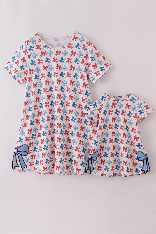 Bow applique print mom&me dress - Cloudling Kids Clothing