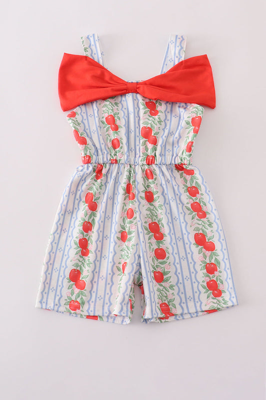 Girls apple print bow jumpsuit – Cloudling Kids Clothing