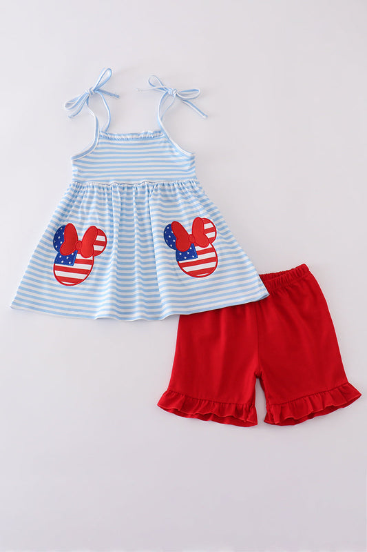 Blue&red character applique shorts set - Cloudling Kids Clothing