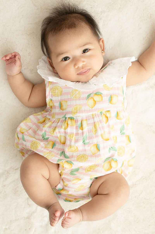 Premium Pink muslin stripe lemon bubble - Cloudling Kids Clothing
