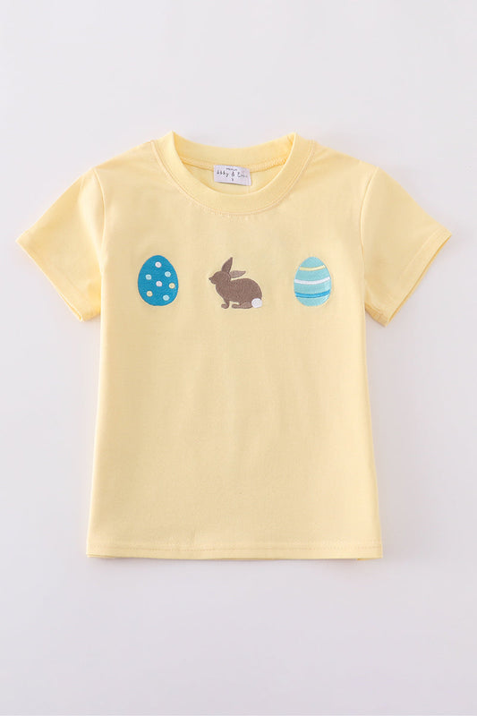 Premium Mustard bunny egg embroidery top - Cloudling Kids Clothing