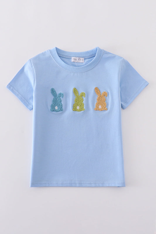 Premium blue bunny embroidery top - Cloudling Kids Clothing