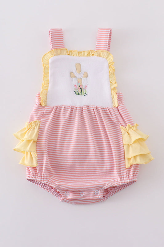 Premium Pink cross embroidery bubble - Cloudling Kids Clothing