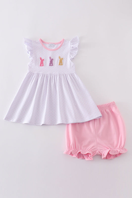 Premium Pink bunny bow set - Cloudling Kids Clothing