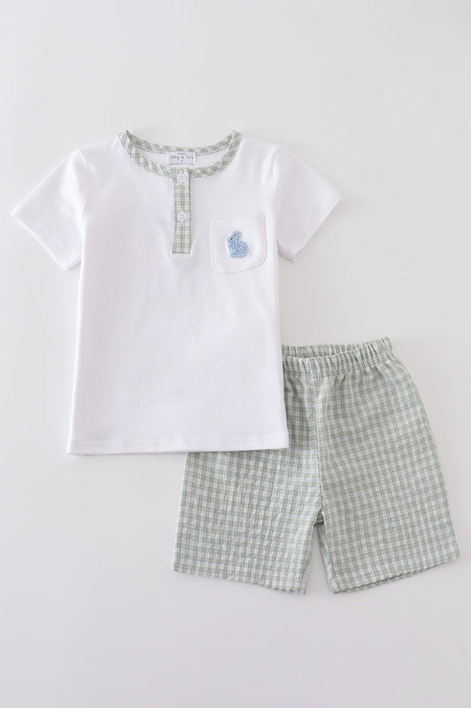 Premium White bunny embroidery set - Cloudling Kids Clothing
