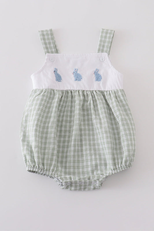 Premium White bunny embroidery bubble - Cloudling Kids Clothing