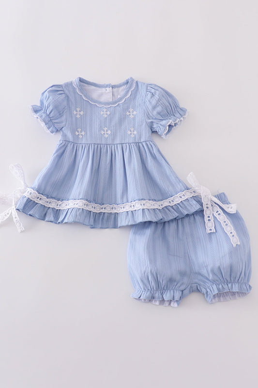 Premium Blue cross embroidery romper - Cloudling Kids Clothing