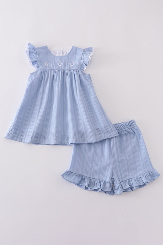Premium Blue cross embroidery set - Cloudling Kids Clothing