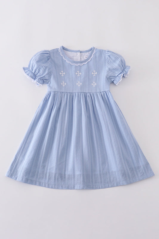 Premium Blue cross embroidery dress - Cloudling Kids Clothing
