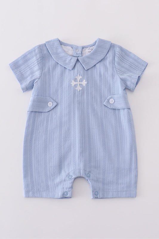 Premium Blue cross embroidery romper - Cloudling Kids Clothing