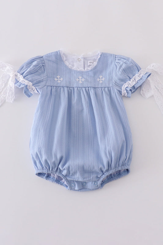 Premium Blue cross embroidery bubble - Cloudling Kids Clothing