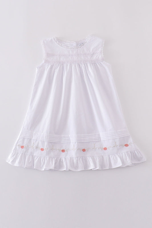 Premium white floral embroidery ruffle dress - Cloudling Kids Clothing