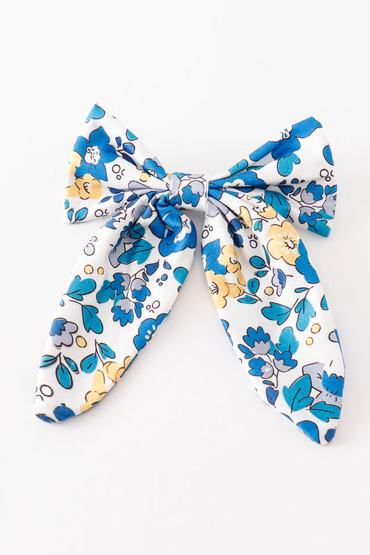 Blue floral print hair sailor bow - Cloudling Kids Clothing