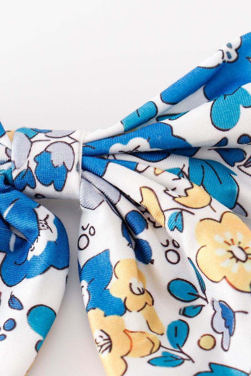 Blue floral print hair sailor bow - Cloudling Kids Clothing
