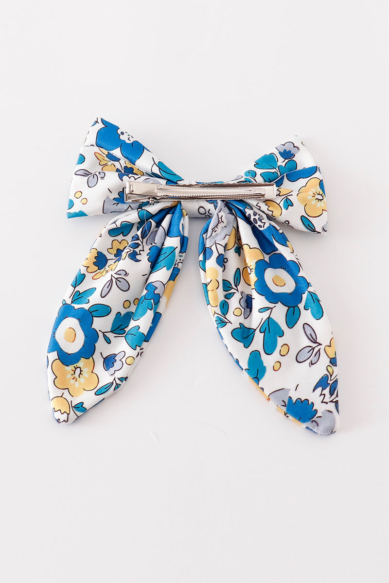 Blue floral print hair sailor bow - Cloudling Kids Clothing