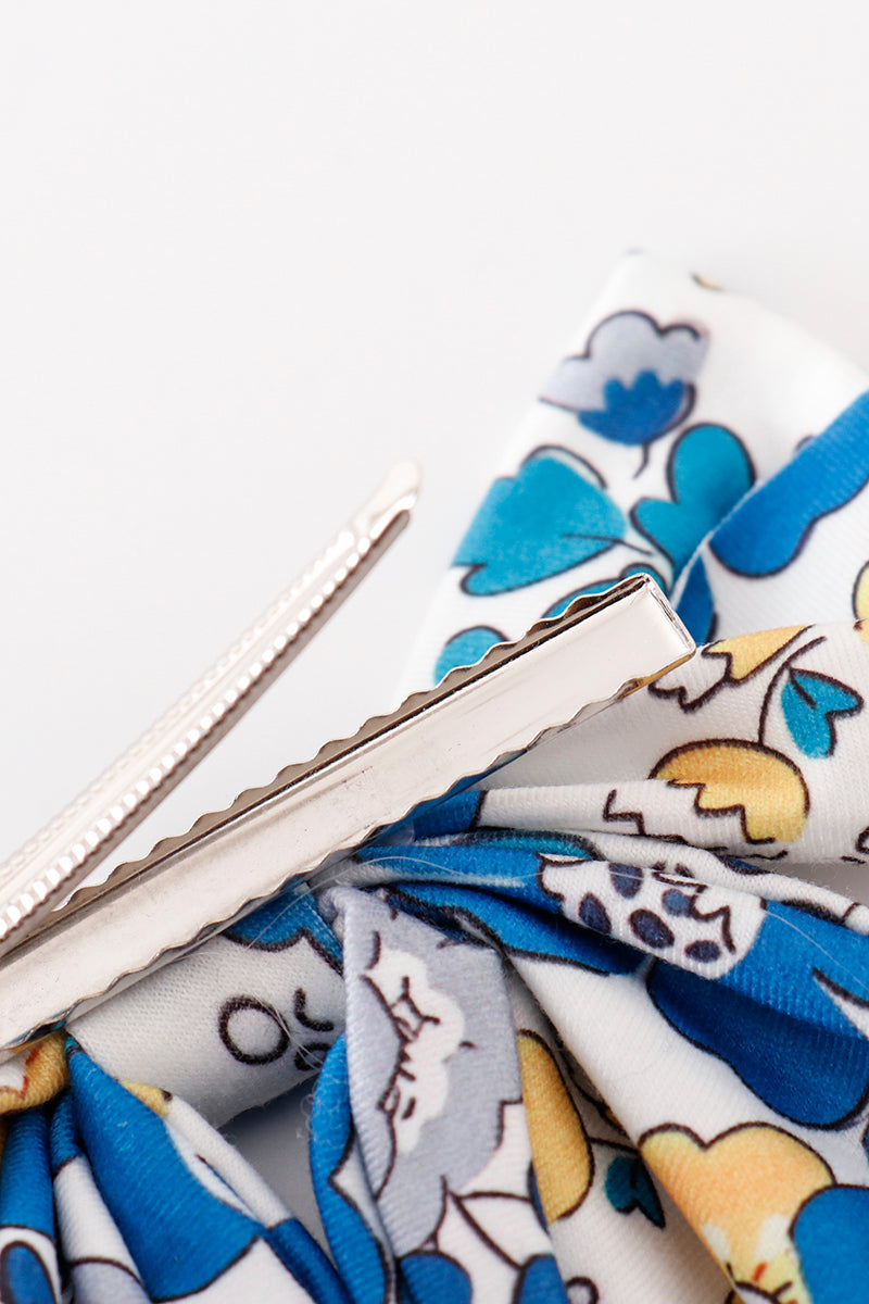 Blue floral print hair sailor bow - Cloudling Kids Clothing