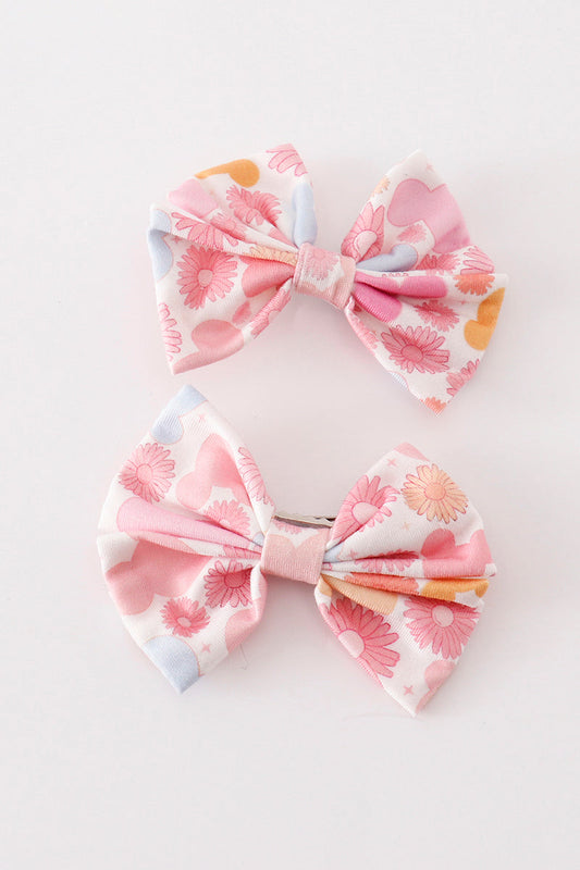 Pink character print piggie hair bow - Cloudling Kids Clothing