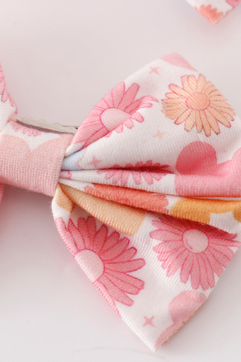 Pink character print piggie hair bow - Cloudling Kids Clothing