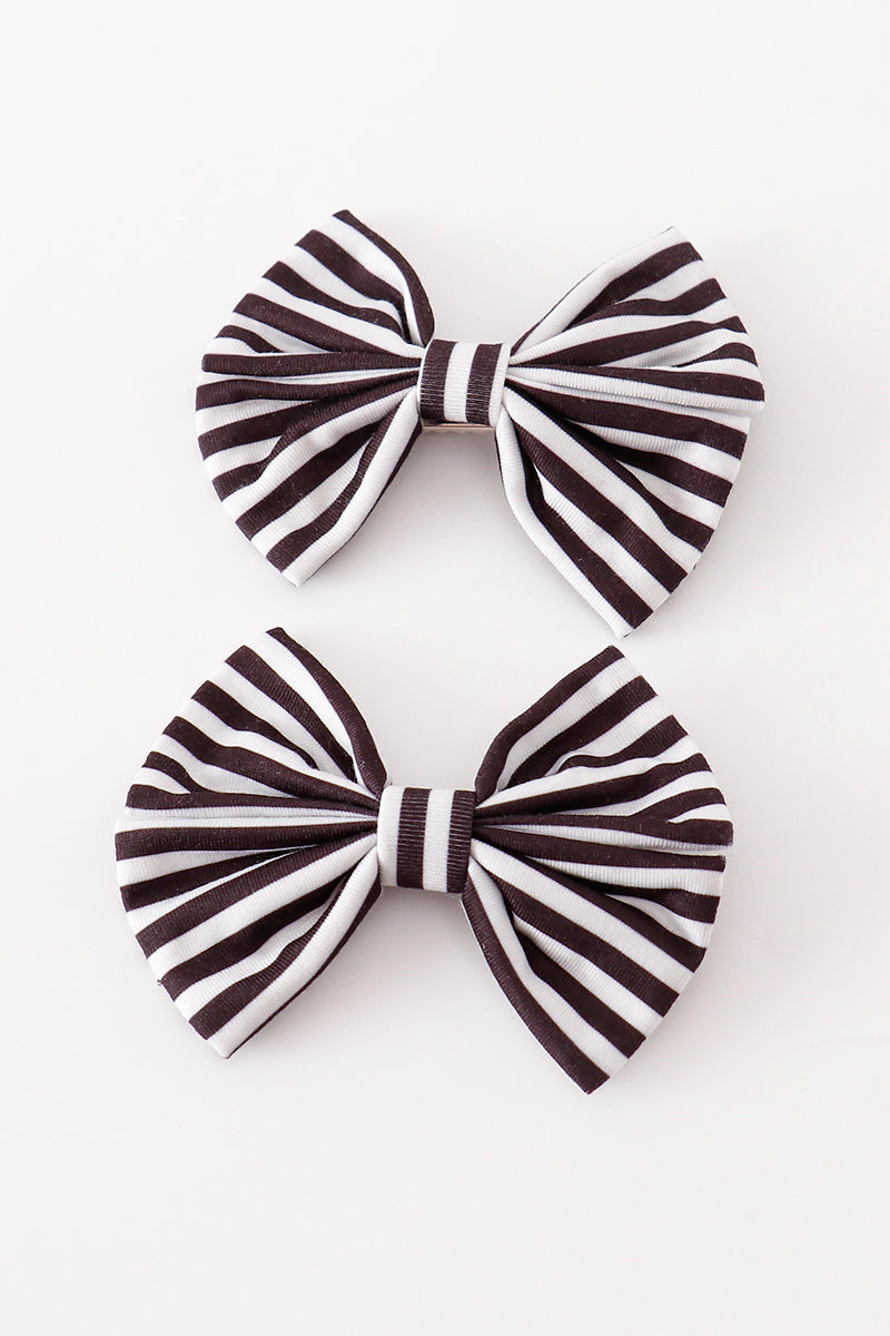 Black stripe piggie hair bow - Cloudling Kids Clothing