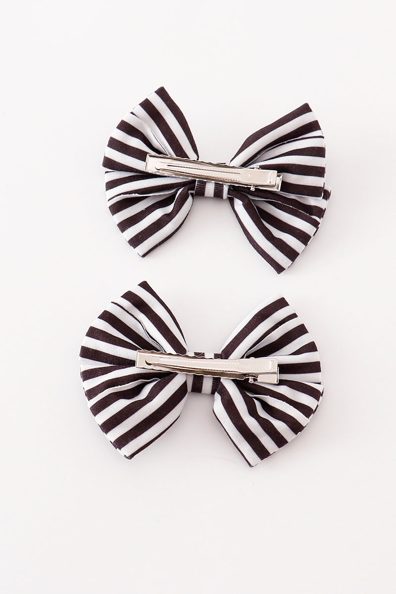 Black stripe piggie hair bow - Cloudling Kids Clothing