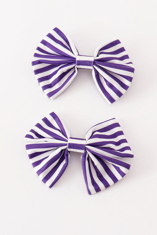 Purple stripe piggie hair bow - Cloudling Kids Clothing