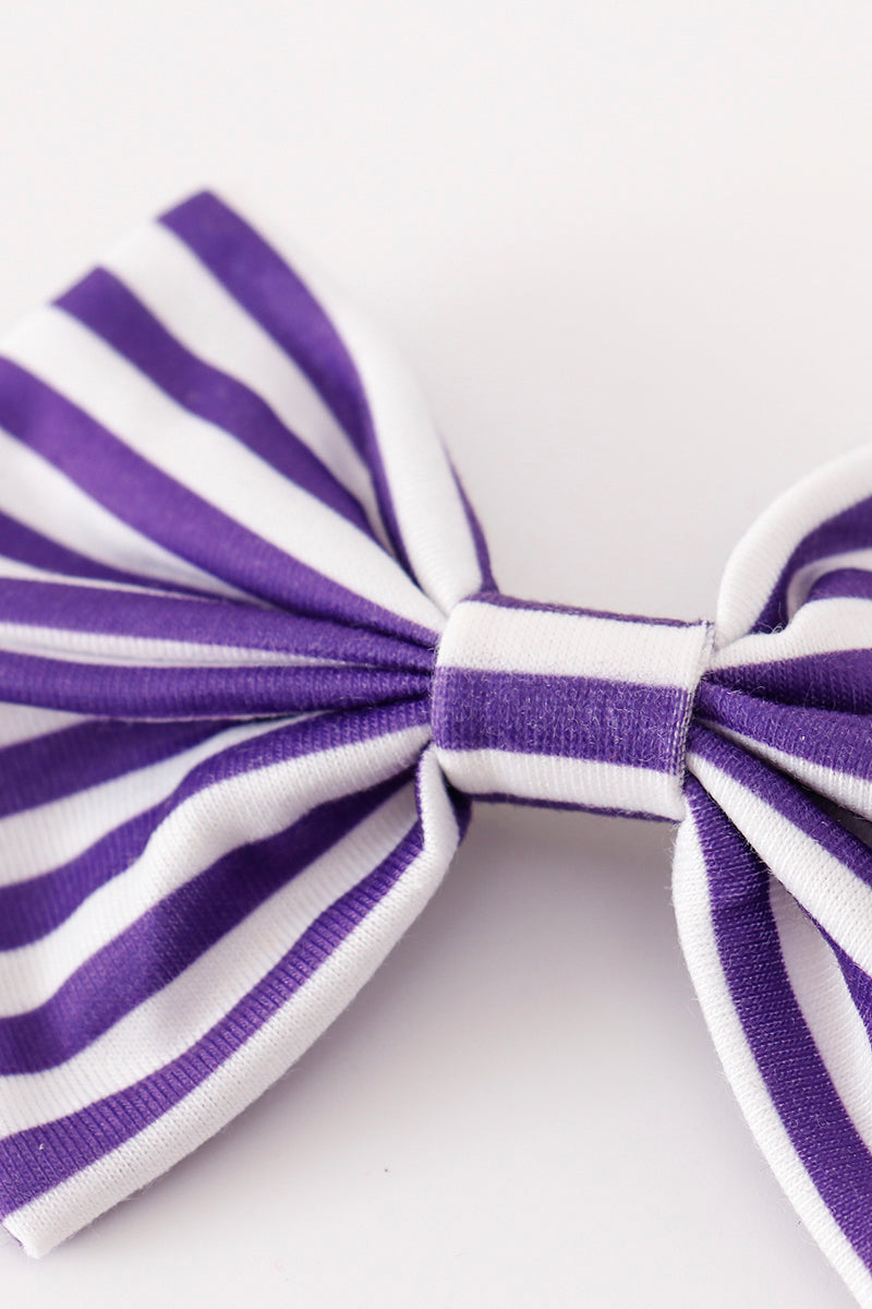 Purple stripe piggie hair bow - Cloudling Kids Clothing