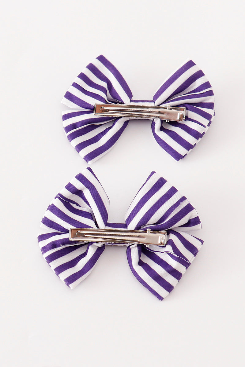 Purple stripe piggie hair bow - Cloudling Kids Clothing