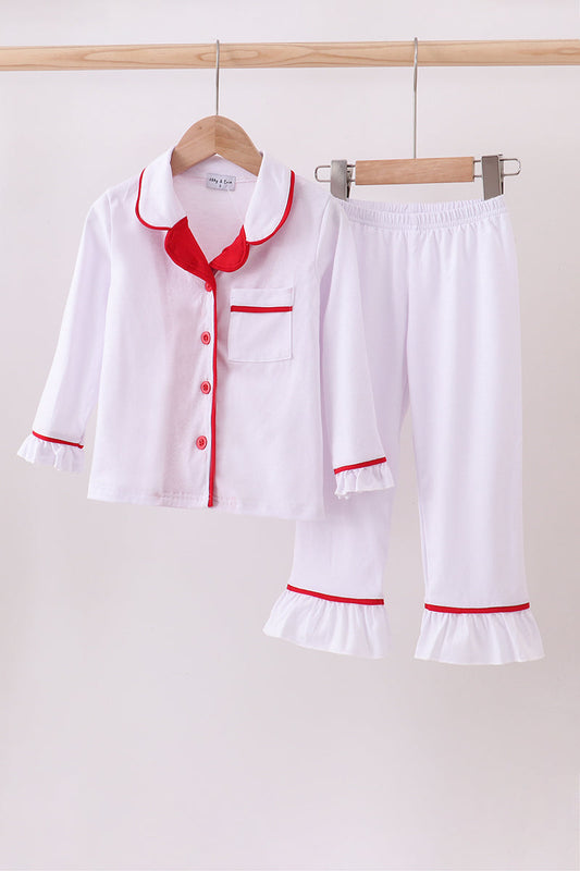 White ruffle pajamas pants set